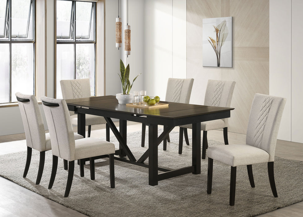 Malia Rectangular Dining Table Set with Refractory Extension Leaf Beige and Black