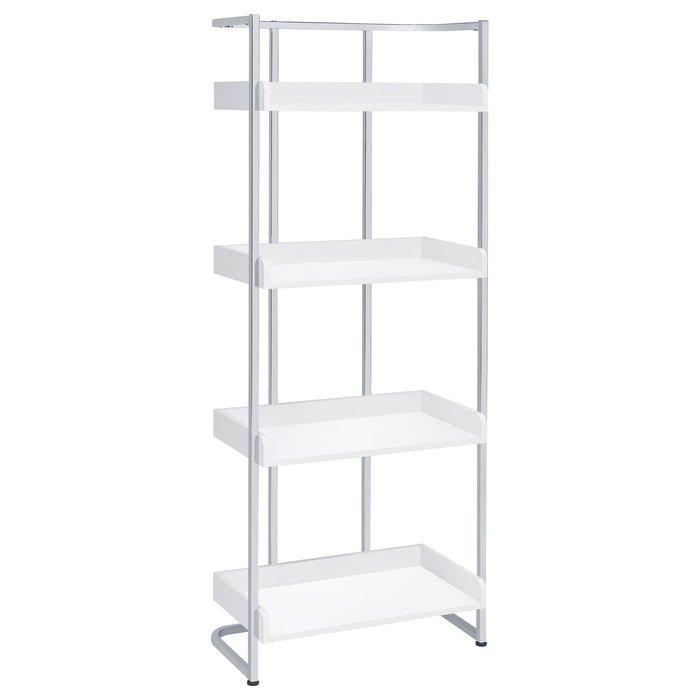 Ember 4-shelf Bookcase White High Gloss and Chrome image