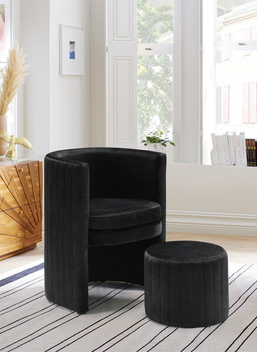 Selena Black Velvet Accent Chair and Ottoman Set