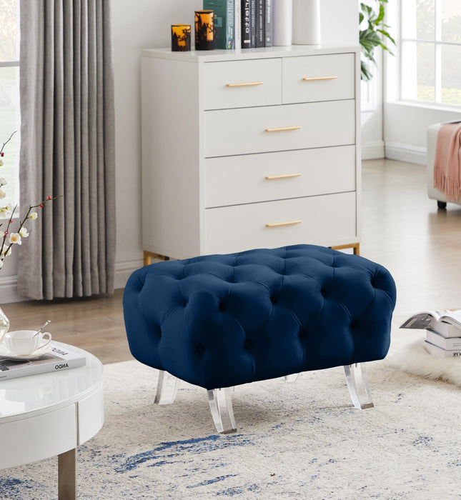 Crescent Navy Velvet Ottoman