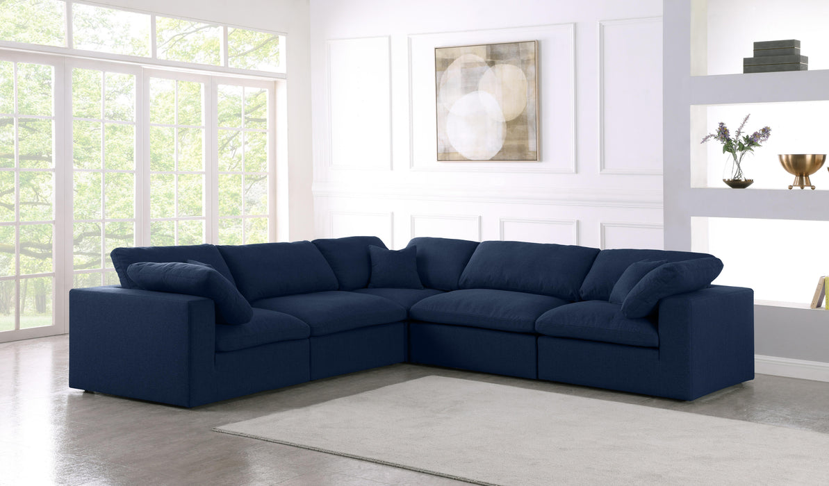 Serene Navy Linen Fabric Deluxe Cloud Modular Sectional