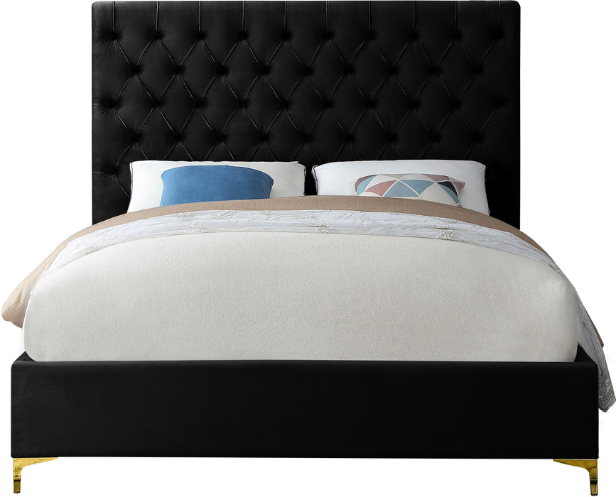 Cruz Black Velvet Queen Bed