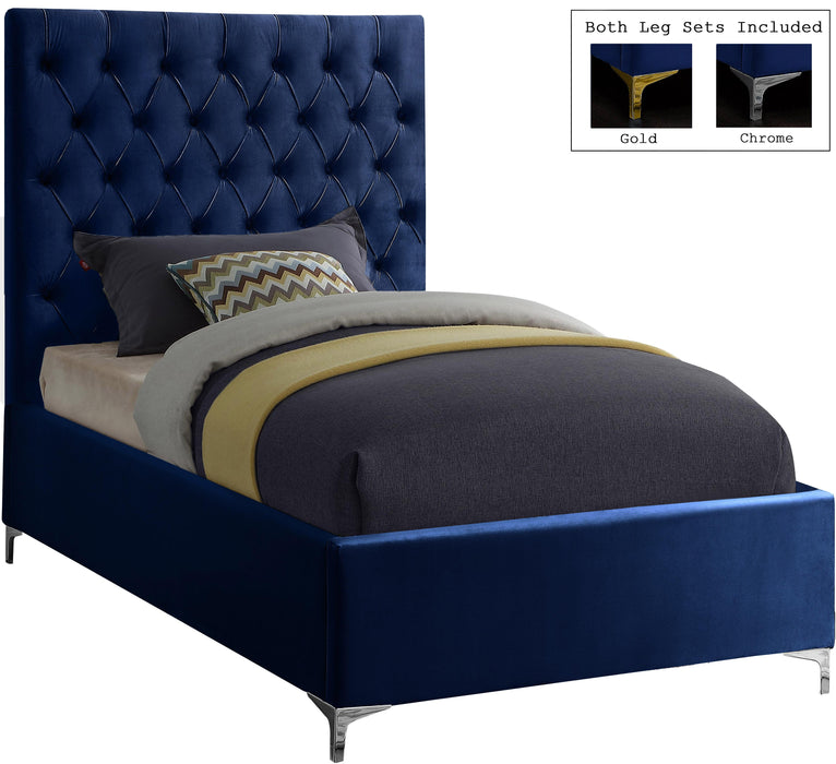 Cruz Navy Velvet Twin Bed