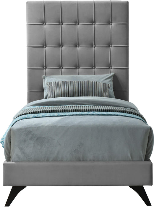 Elly Grey Velvet Twin Bed