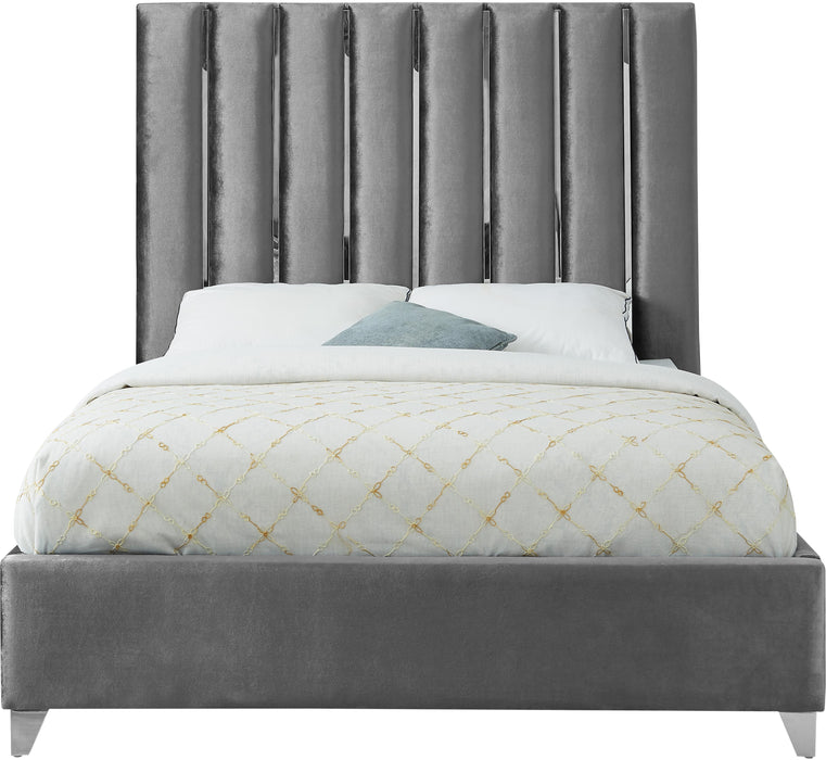 Enzo Grey Velvet Queen Bed image