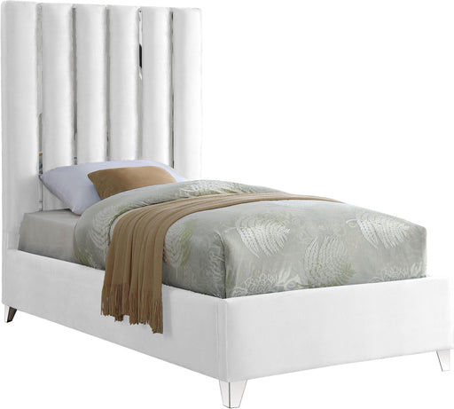 Enzo White Velvet Twin Bed image