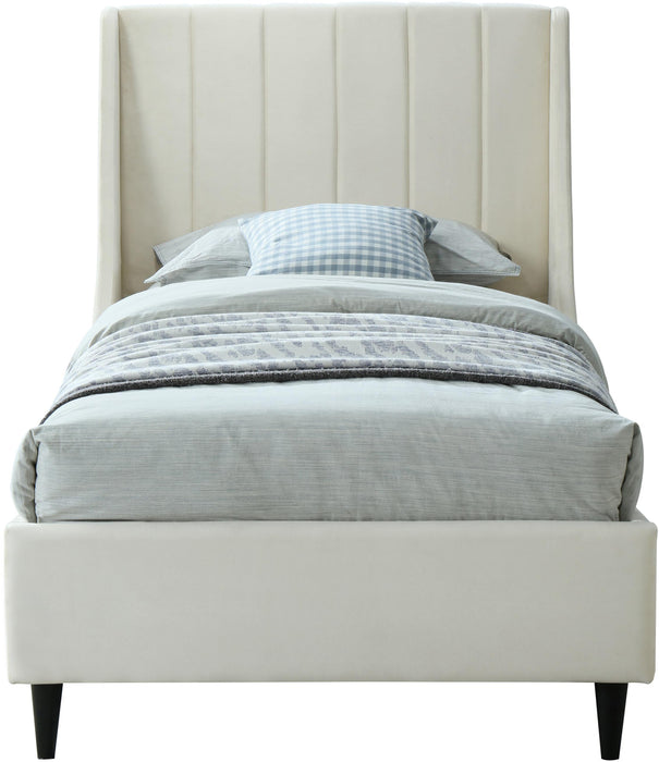 Eva Cream Velvet Twin Bed