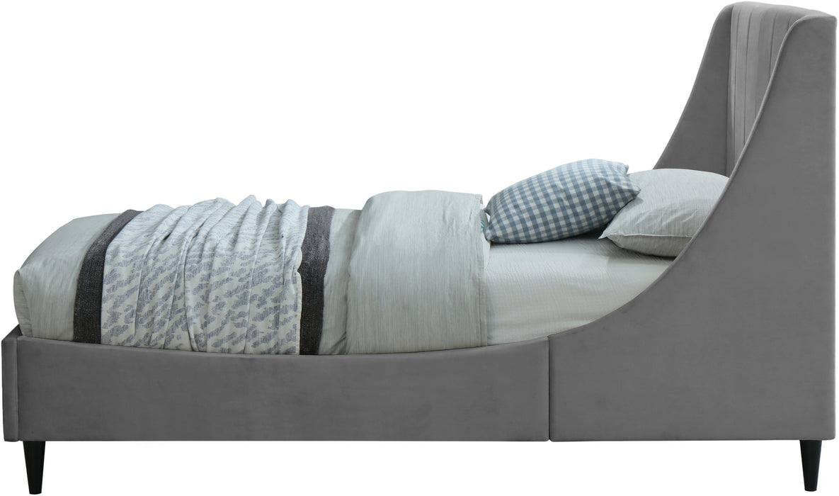 Eva Grey Velvet Twin Bed