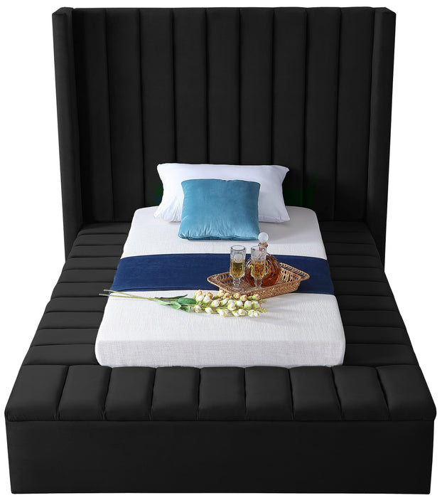 Kiki Black Velvet Twin Bed (3 Boxes)