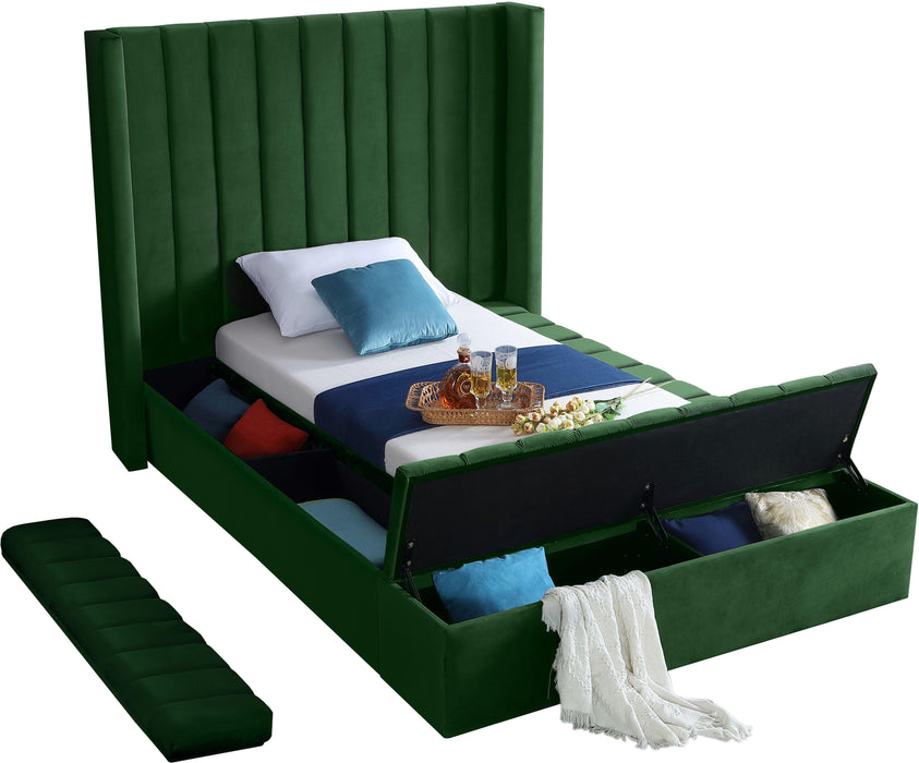 Kiki Green Velvet Twin Bed (3 Boxes)