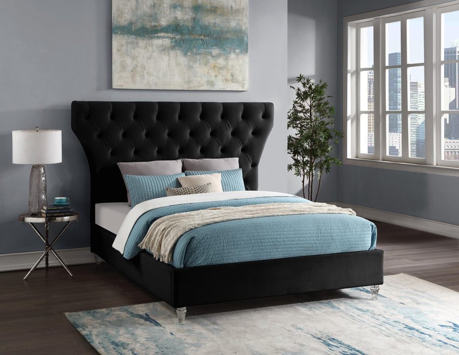 Kira Black Velvet King Bed