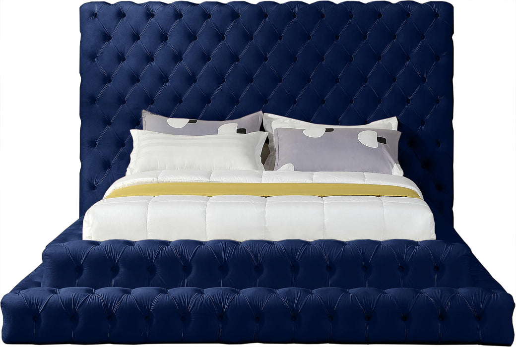 Revel Navy Velvet Queen Bed (3 Boxes)