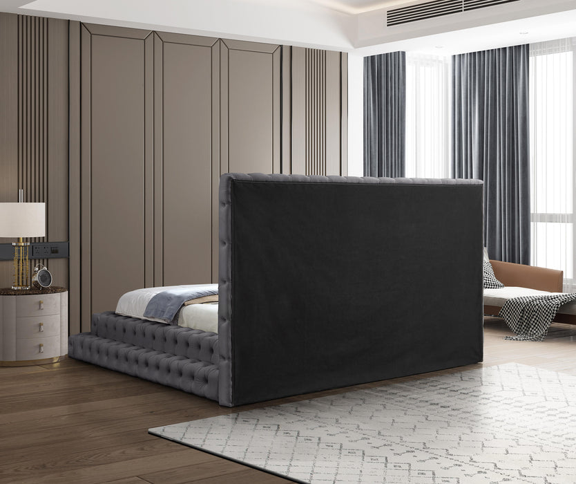 Revel Grey Velvet King Bed (3 Boxes)