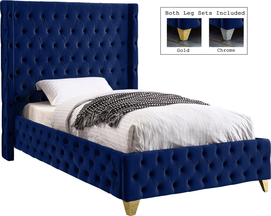 Savan Navy Velvet Twin Bed image