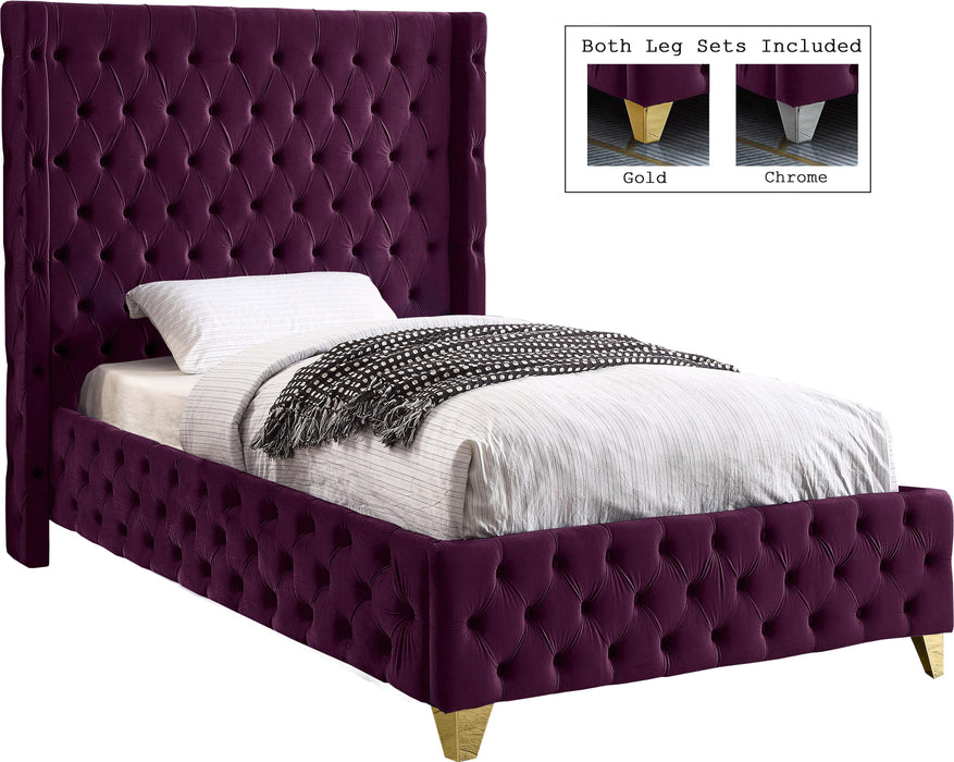 Savan Purple Velvet Twin Bed image