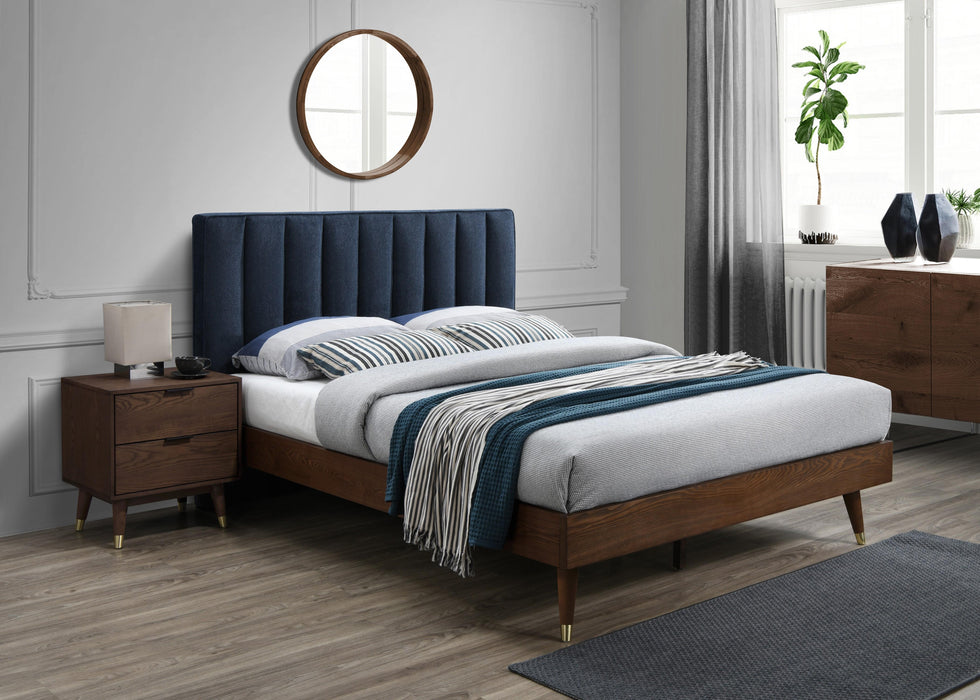 Vance Navy Linen Fabric King Bed (3 Boxes)