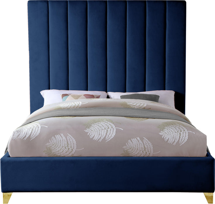 Via Navy Velvet King Bed