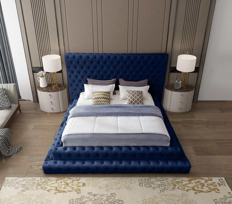 Revel Navy Velvet King Bed (3 Boxes)